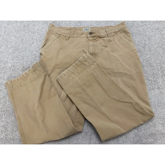 VTG LL Bean Heavy Canvas Carpenter Beige Workwear Pants Size 38W 32L 90s - Picture 1 of 4